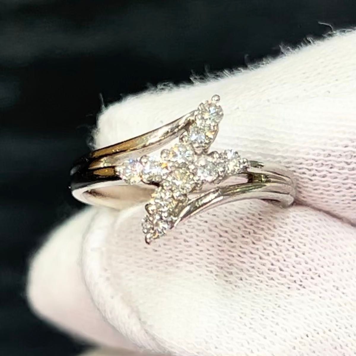 プラチナ pt900 天然ダイヤモンド0.32ct デザイン リング 指輪 6号