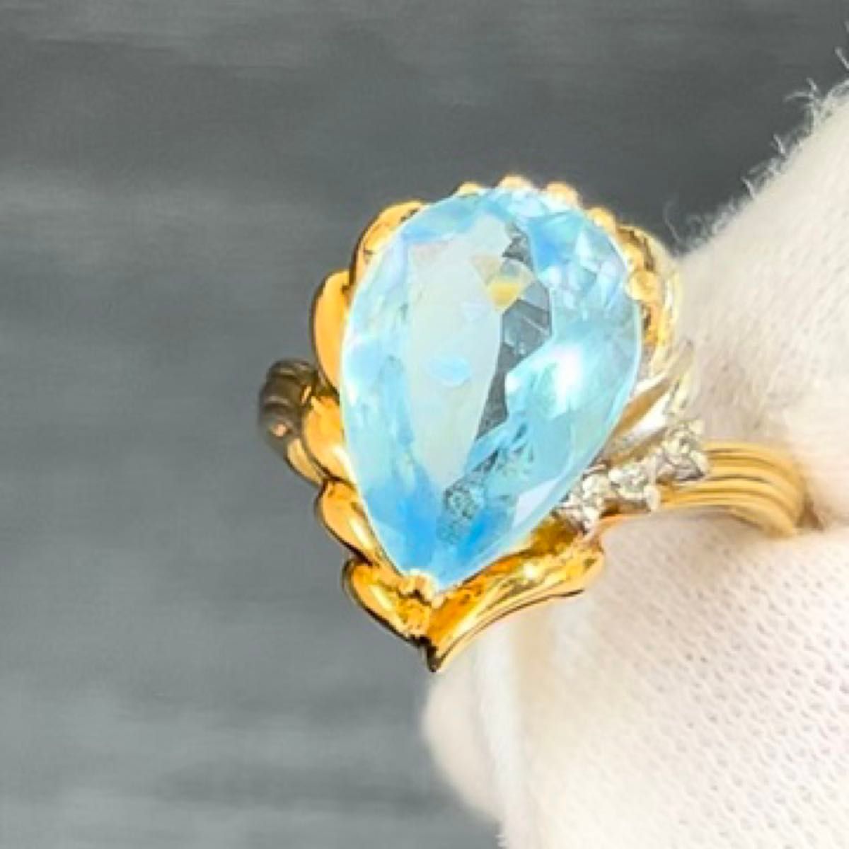 18金 K18 プラチナ pt900 天然トパーズ 天然ダイヤモンド リング 指輪 11号半 アクセサリー