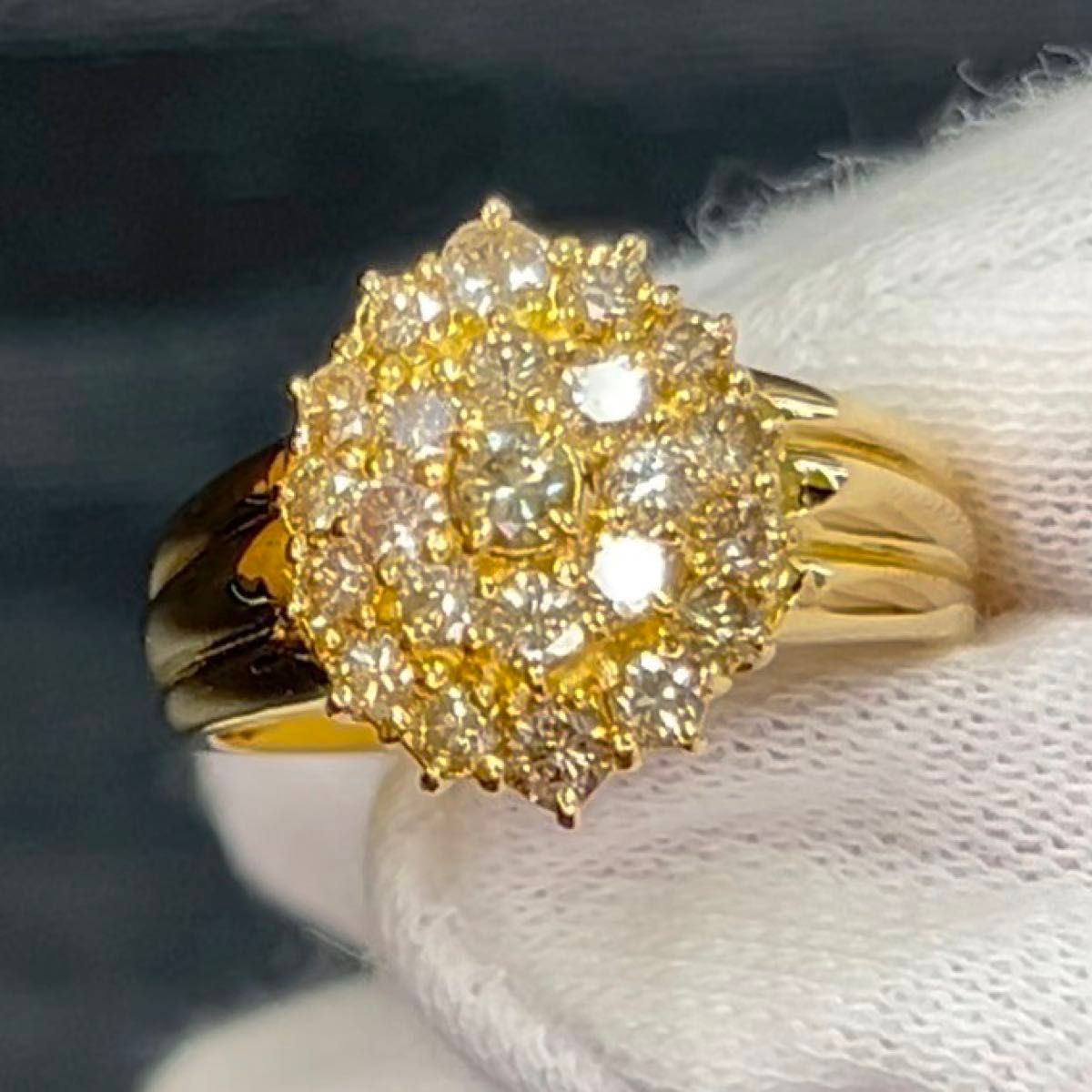18金K18ゴールド 天然ダイヤモンド 1.00ct パヴェリング指輪 12号半