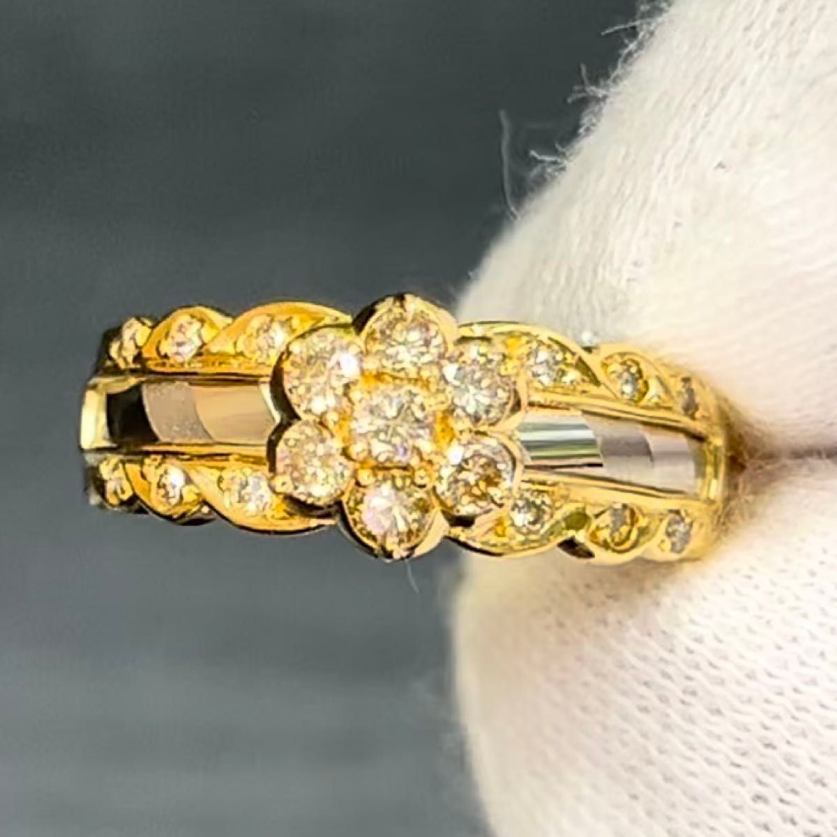 18金 K18 YGWGゴールド天然ダイヤモンド0.50ct リング指輪11号