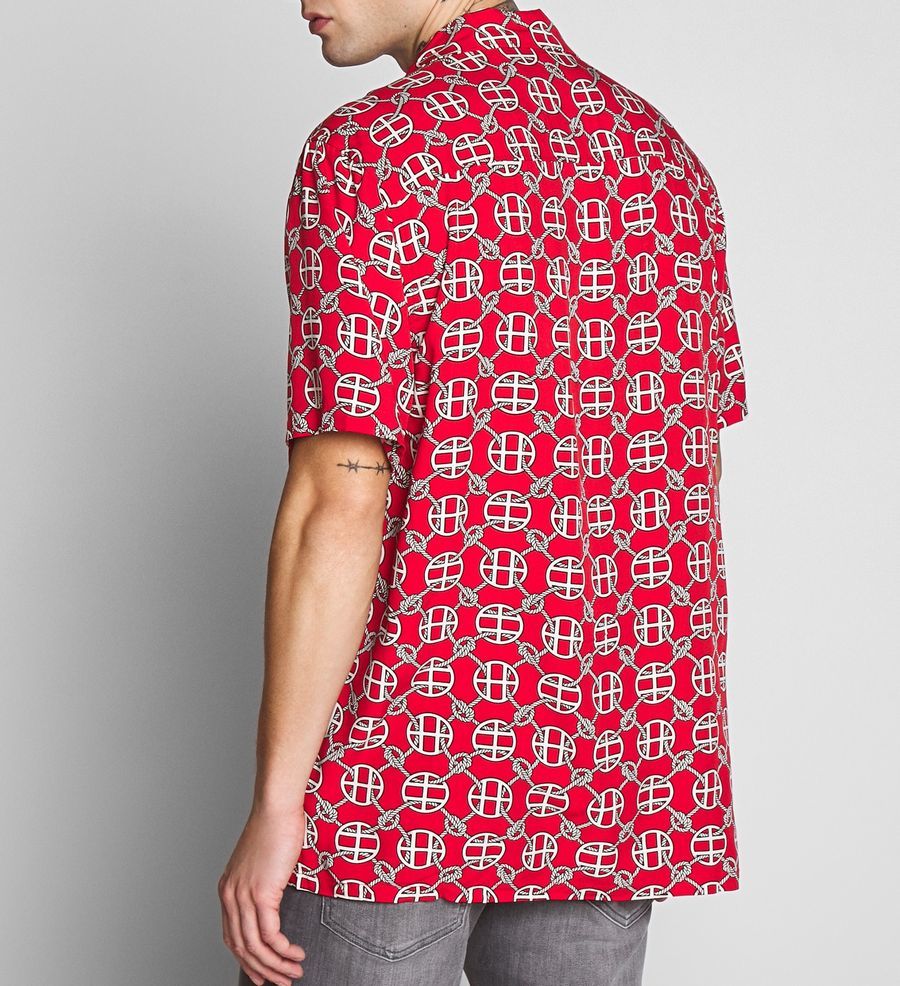 USA正規品 【L】 HUF ハフ 半袖 ボタンシャツ 総柄 サークルH モノグラム 赤 ATELIER RESORT アトリエ リゾート WOVEN ストリート_画像2