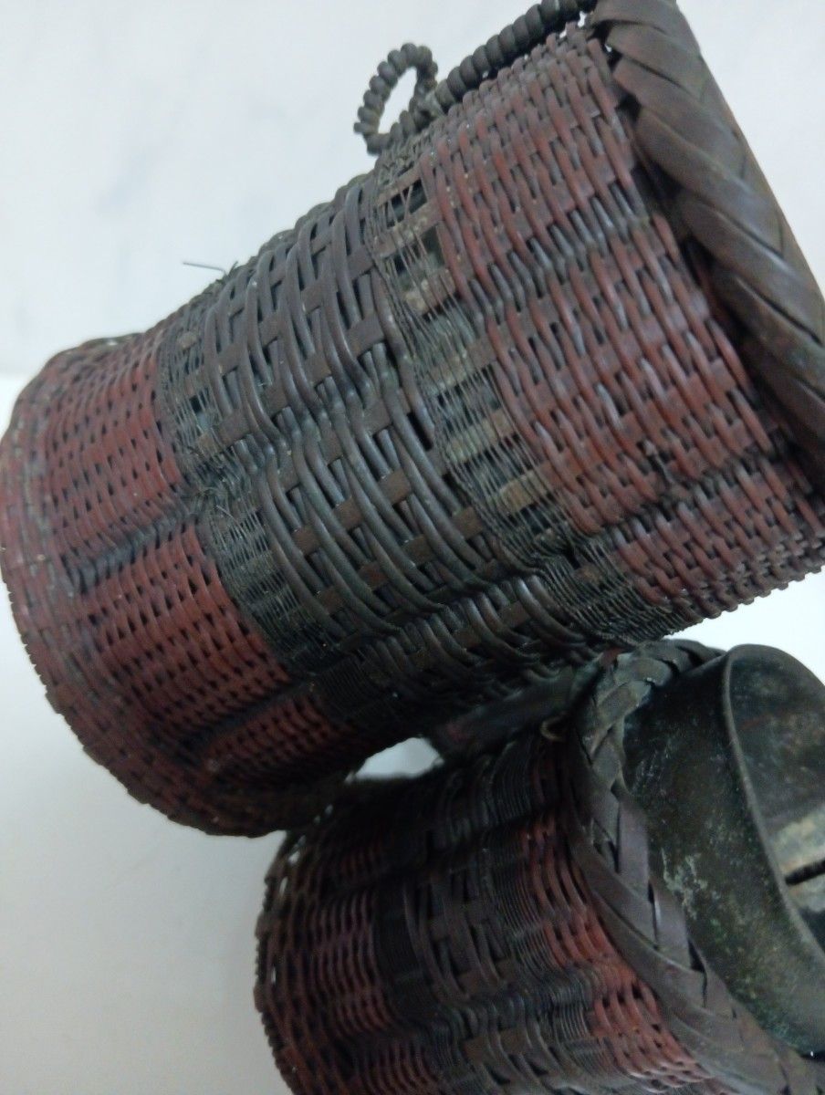 江戸時代武家旧家蔵出古銅製編込み細工茶道具置物アンティーク飾りコレクション 江戸時代武家旧家蔵出古銅製編み込み時代アンティーク茶道具当時