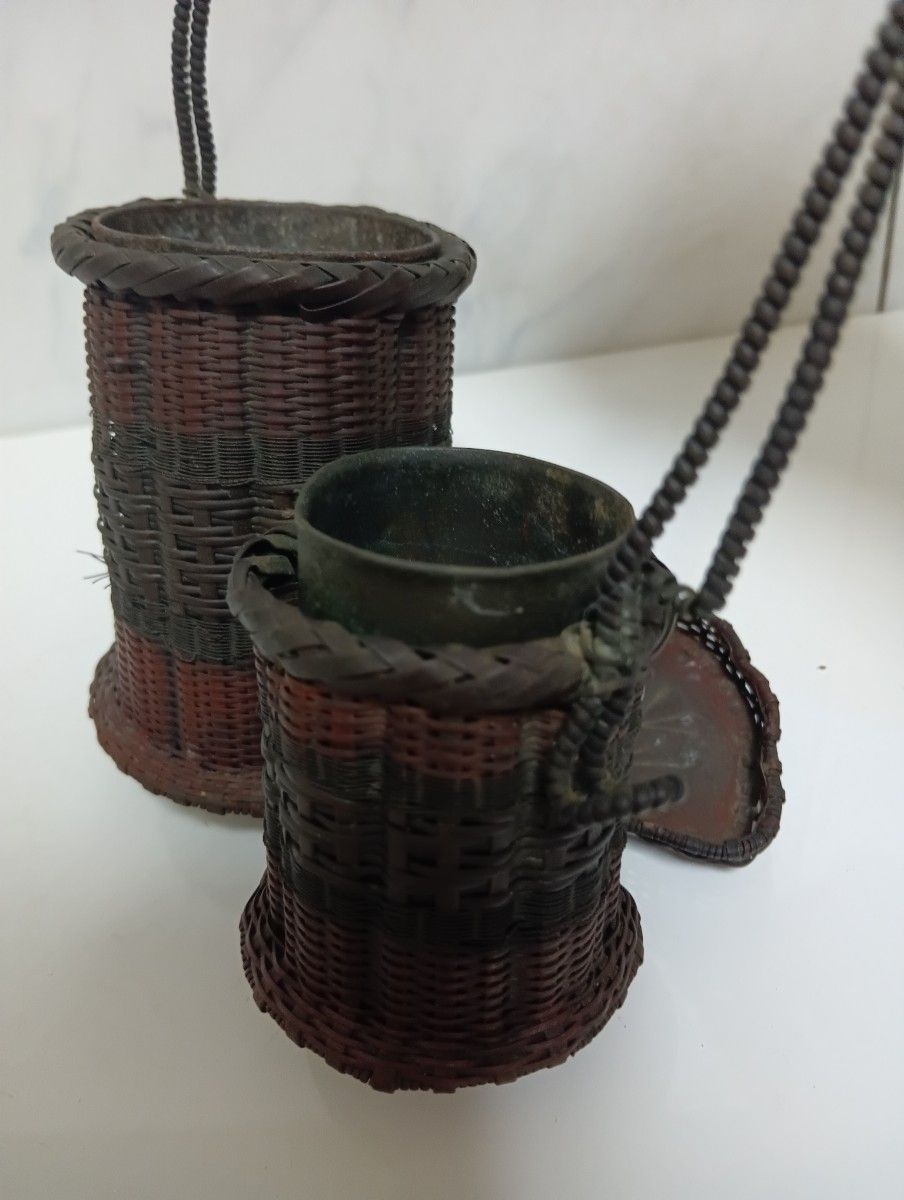 江戸時代武家旧家蔵出古銅製編込み細工茶道具置物アンティーク飾りコレクション 江戸時代武家旧家蔵出古銅製編み込み時代アンティーク茶道具当時