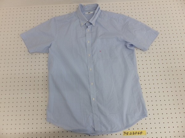 ＜送料280円＞UNIQLO ユニクロ メンズ グラフチェック 胸ポケット付き ボタンダウンシャツ XL 青×白_画像1
