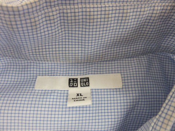 ＜送料280円＞UNIQLO ユニクロ メンズ グラフチェック 胸ポケット付き ボタンダウンシャツ XL 青×白_画像2