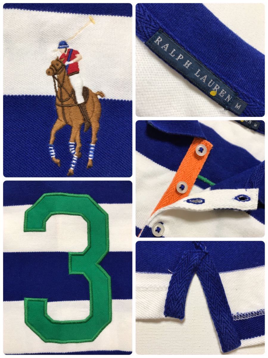 [ beautiful goods ] Polo Ralph Lauren Polo Ralph Lauren lady's big po knee border deer. . polo-shirt tops size M short sleeves blue white 