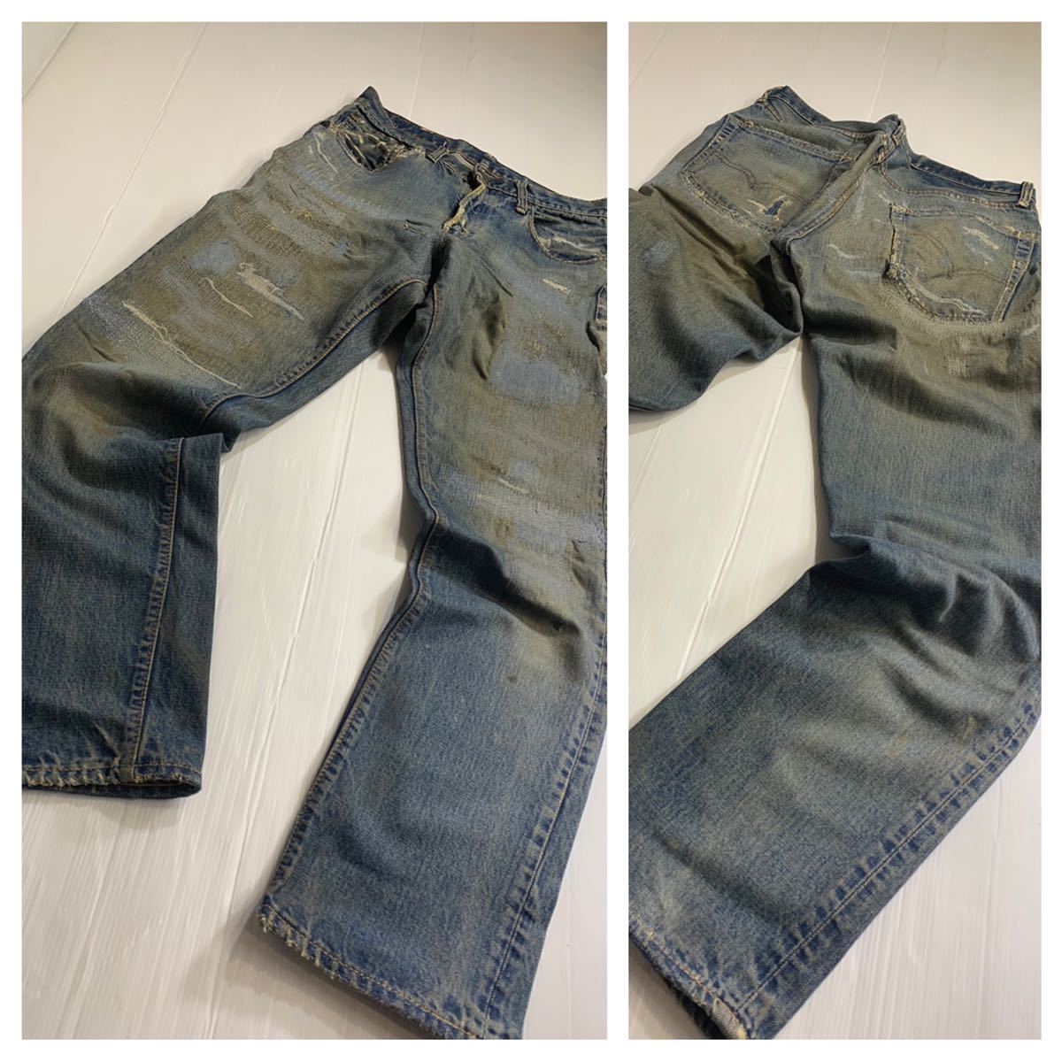 ヴィンテージ　LEVI'S リーバイス　505 66前期USA製　BIG Eハードクラッシュ&ハードリペアデニム　42talonジーンズ 約77cm程度　ボタン裏5_画像1