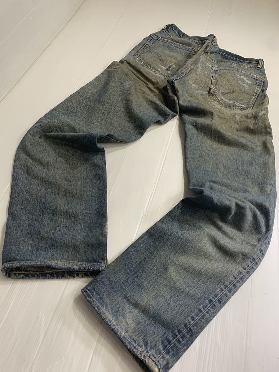 ヴィンテージ　LEVI'S リーバイス　505 66前期USA製　BIG Eハードクラッシュ&ハードリペアデニム　42talonジーンズ 約77cm程度　ボタン裏5_画像4