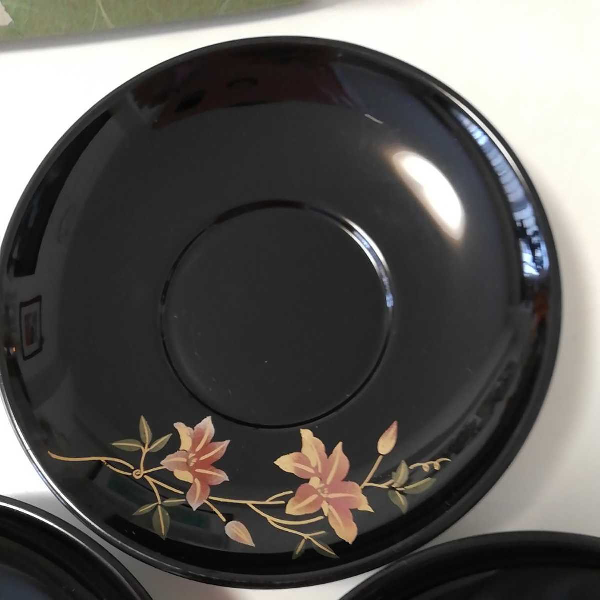 漆塗り 茶托 3枚セット クレマチス 黒 年輪 新品未使用品 自宅保管品 茶席の茶碗に合わせて オンラインショップ