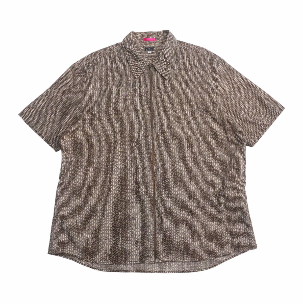 GR6266+PS Paul Smith/PSポールスミス*メンズ3L*ジップアップシャツ*コットンシャツ*半袖*総柄*ブラウン系_画像1