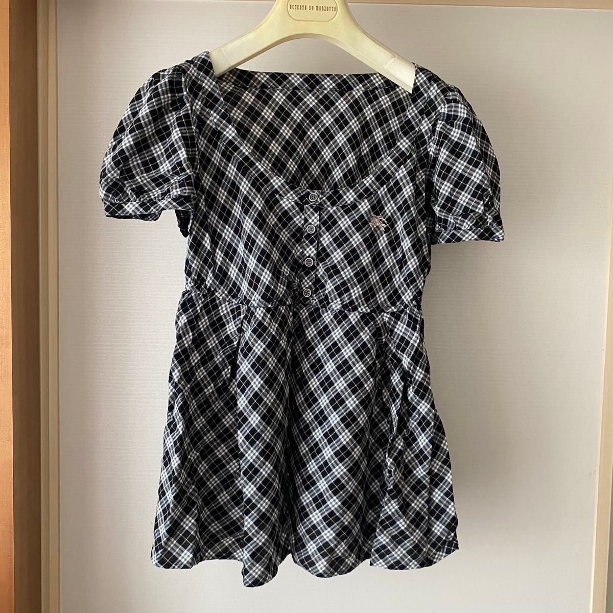バーバリーブルーレーベル ミニシャツワンピース 半袖 チェック 黒 S y2k BURBERRYブルーレーベル 黒と青のチェック柄ミニワンピース