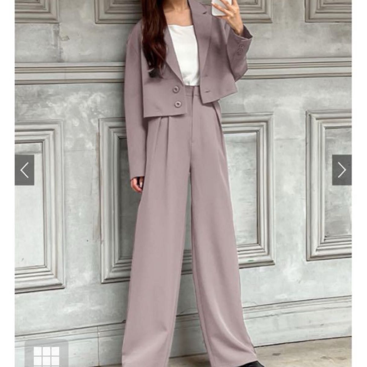 セットアップ スーツ ショート丈ジャケット ワイドパンツ 上品 GRL ショート丈ジャケットXワイドパンツセットアップ|Yahoo