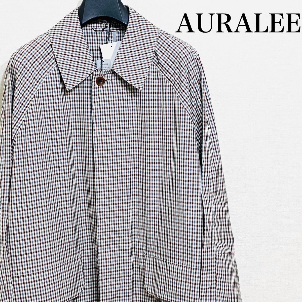 【新品】即決★ AURALEE オーラリー ★FINX WEATHER CLOTH CHECK COAT アイボリー 19ss 完売 ステンカラーコート アウター チェック ロング_画像1