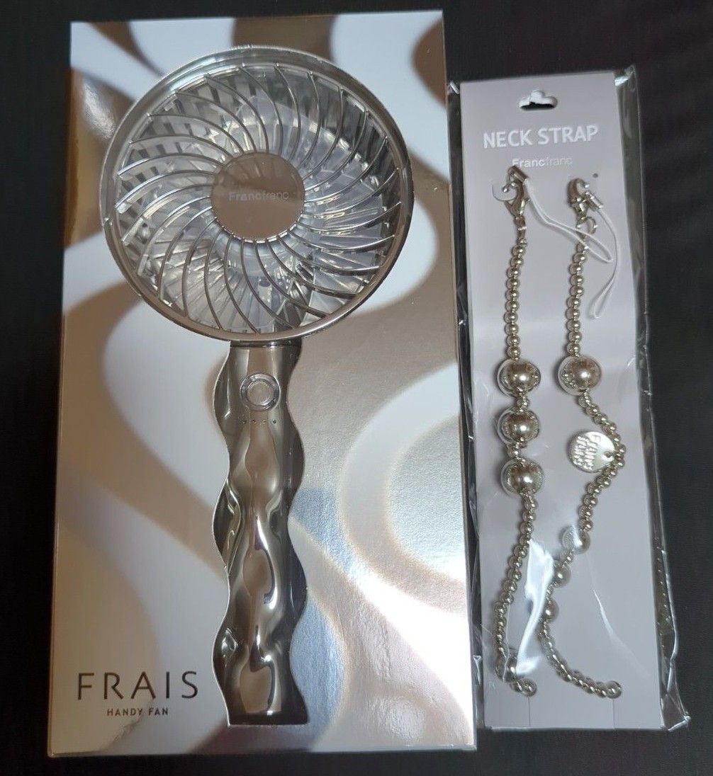 フランフラン❤ハンディファン ネックストラップ ウェーブ シルバーセット Francfranc フレ ハンディファン ウェーブシルバーのハンディ
