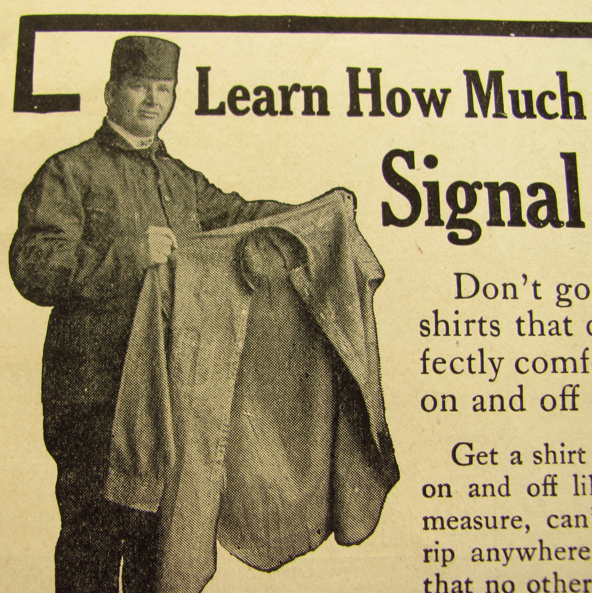 【雑誌広告】1910年 Signal Shirt ビンテージ カバーオール ワーク オーバーオール 古着 アメリカ Vintage work clothes ad_画像1