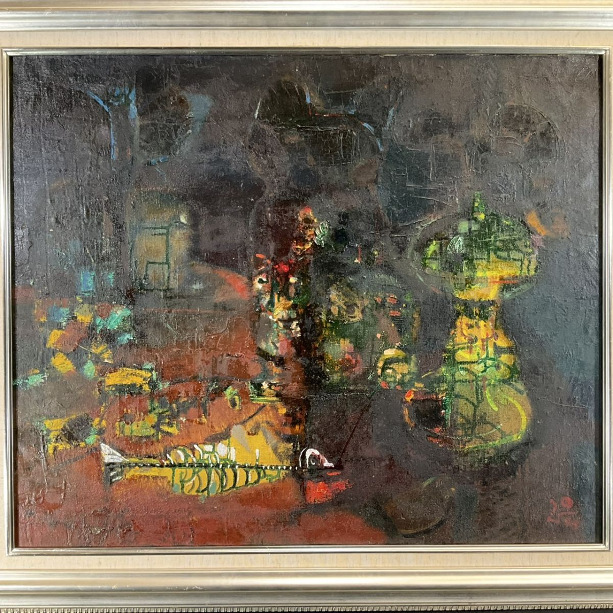 1935年 油絵 絵画 118mmX100mm 戦前 Yahoo!オークション - 真作 油彩 オメルチェンコ 『ランプ