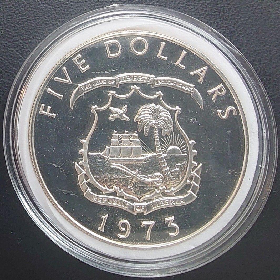 1973年 リベリア銀貨 5ドル エレファントOAU会議記念銀貨 プルーフセット 1973年 リベリア銀貨 5ドル エレファントOAU会議記念銀貨 特大