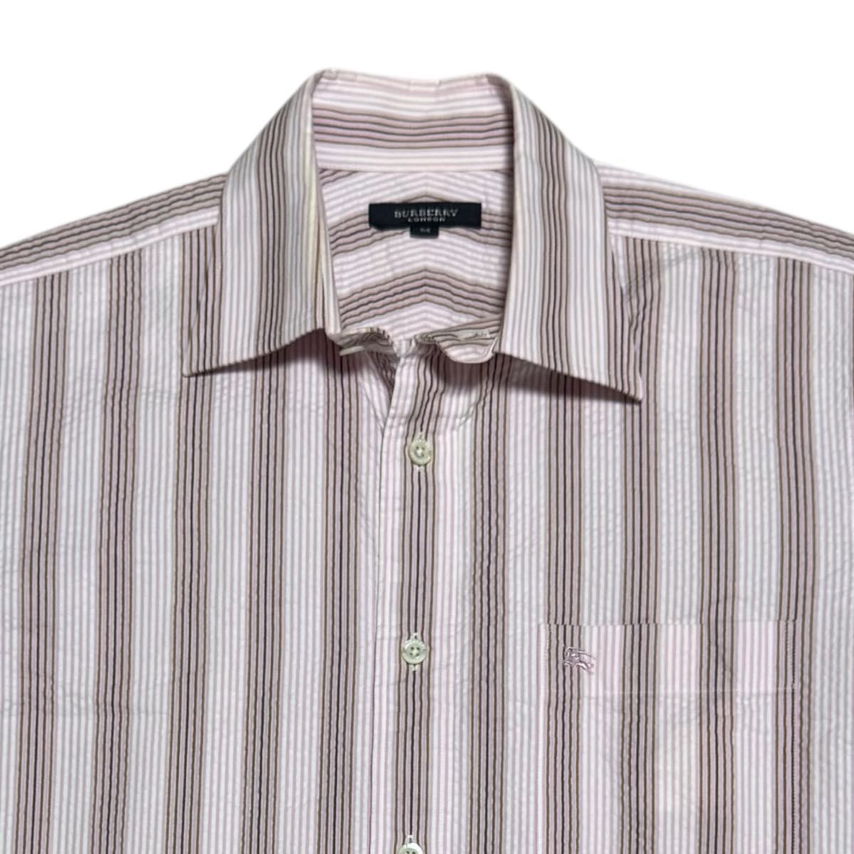 D735 新品未使用 XL BB6 バーバリーロンドン ストライプ メンズ BURBERRY LONDON バーバリーロンドン 半袖シアサッカーシャツ