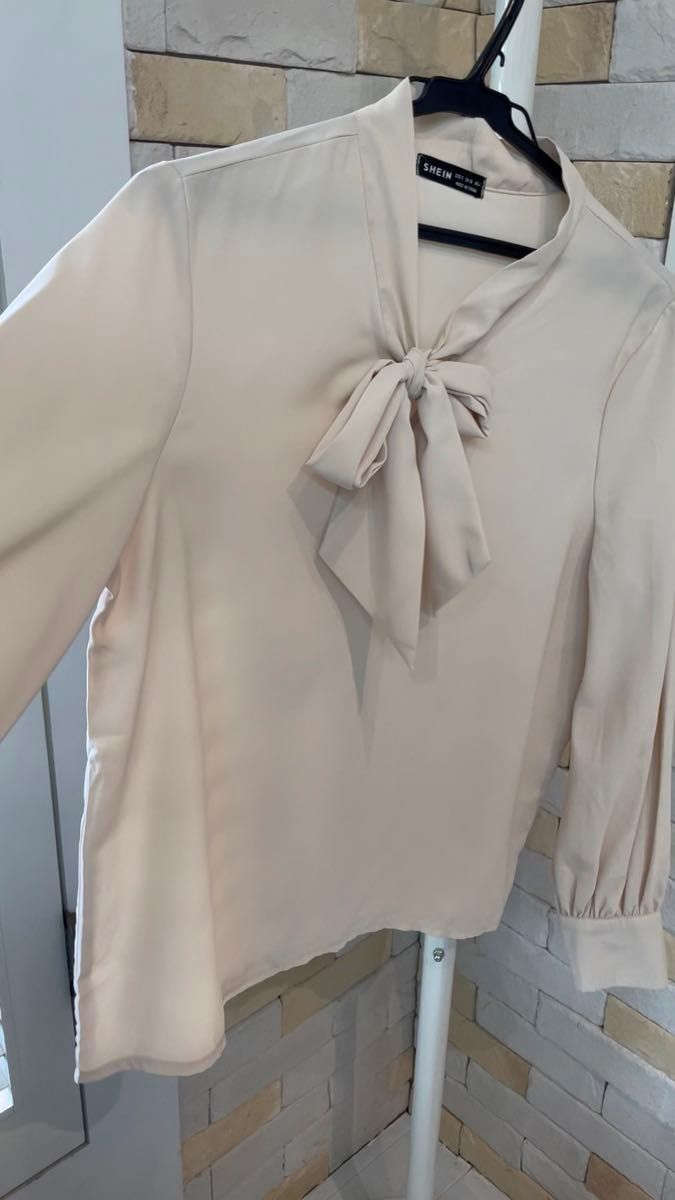 長袖ブラウス シフォンブラウス シースルーブラウス リボンブラウス ハイネックブラウス シフォンブラウス 清楚 上品 婚活 未使用