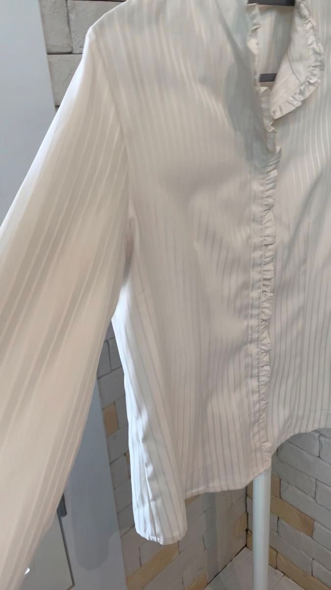 長袖ブラウス シフォンブラウス ビジネスブラウス白 リボンブラウス ハイネックブラウス 白ブラウス 清楚 上品 婚活 未使用