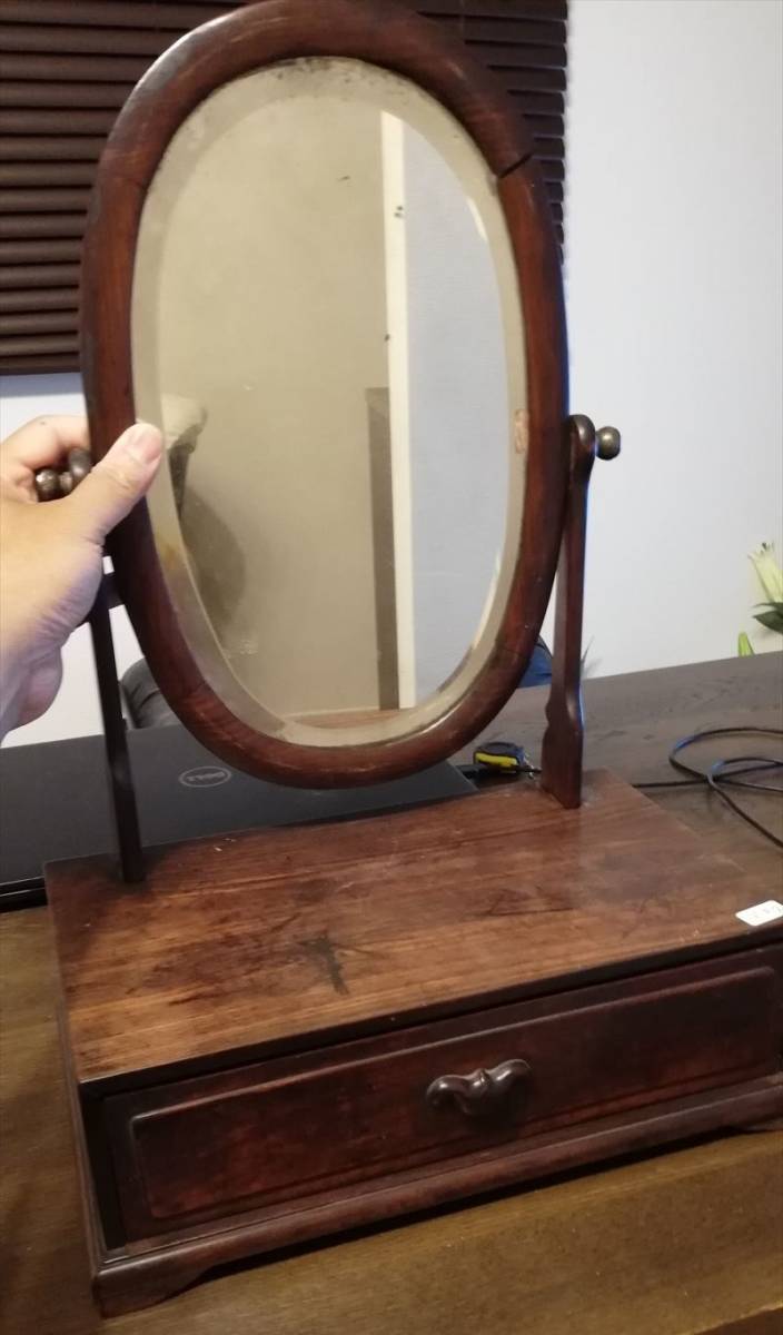 中国 民国 紫檀唐木 鏡台 一面鏡 重さ約3kg-