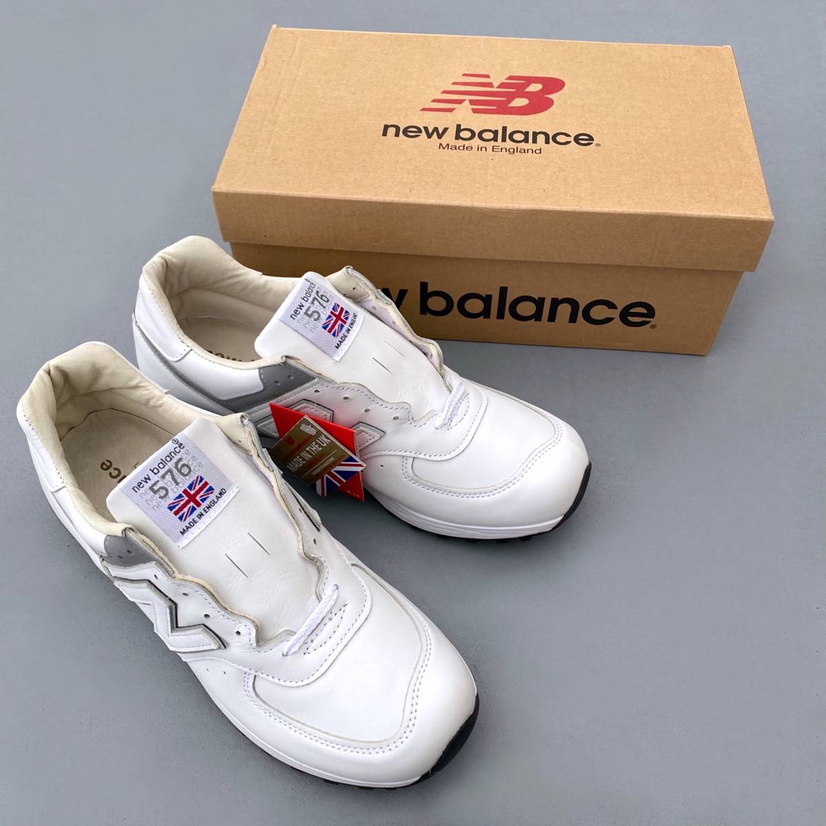 UK製【LIMITED EDITION】NEW BALANCE LM576UKW WHITE US8.5D 26.5cm オールレザー 限定 新品 イギリス製 英国製 ホワイト×グレー M576UK W_画像1