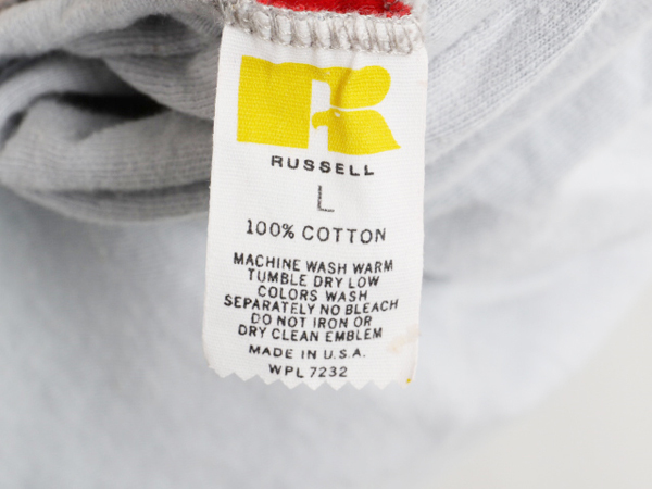 70's USA製 ビンテージ ★ RUSSELL ラッセル リバーシブル カレッジ プリント 半袖 Tシャツ ( メンズ L ) 古着 70年代 半袖Tシャツ 赤 灰_画像4