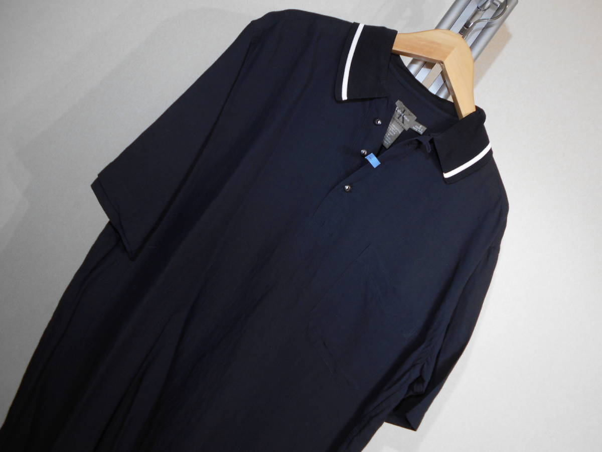 U023#CK Calvin Klein * black / flax rayon * short sleeves Polo color shirt #