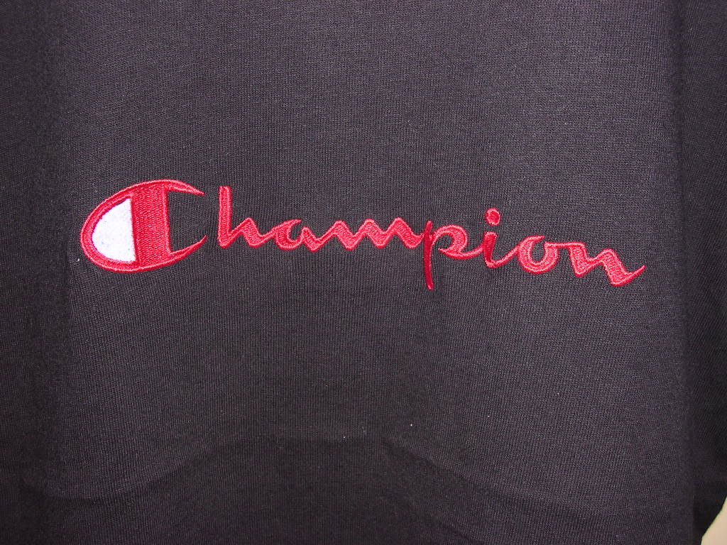 90s USA製 チャンピオン Champion 刺繍ロゴ Tシャツ M 黒 vintage old デカロゴ_画像2