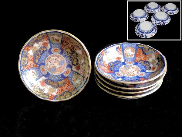 favu-D511mS 古伊万里 金襴手 百花繚乱 花鳥紋の図 4寸皿 5枚 www