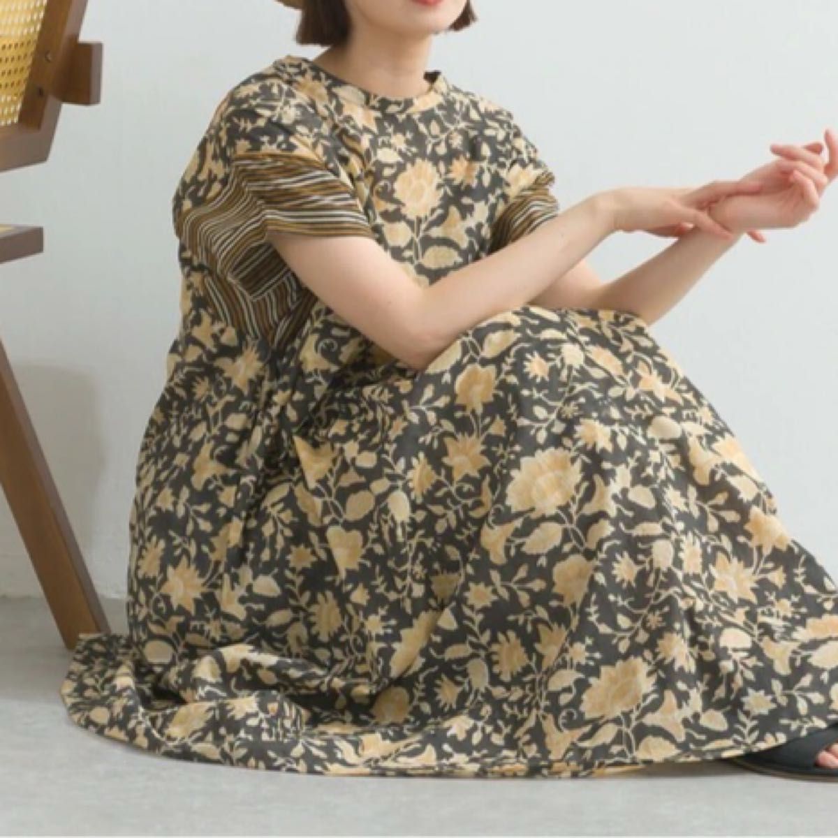 two chapati　インド　ブロックプリント　花柄　ワンピース ブロックプリントのワンピースが 入荷しました❣️ 風通しの良い