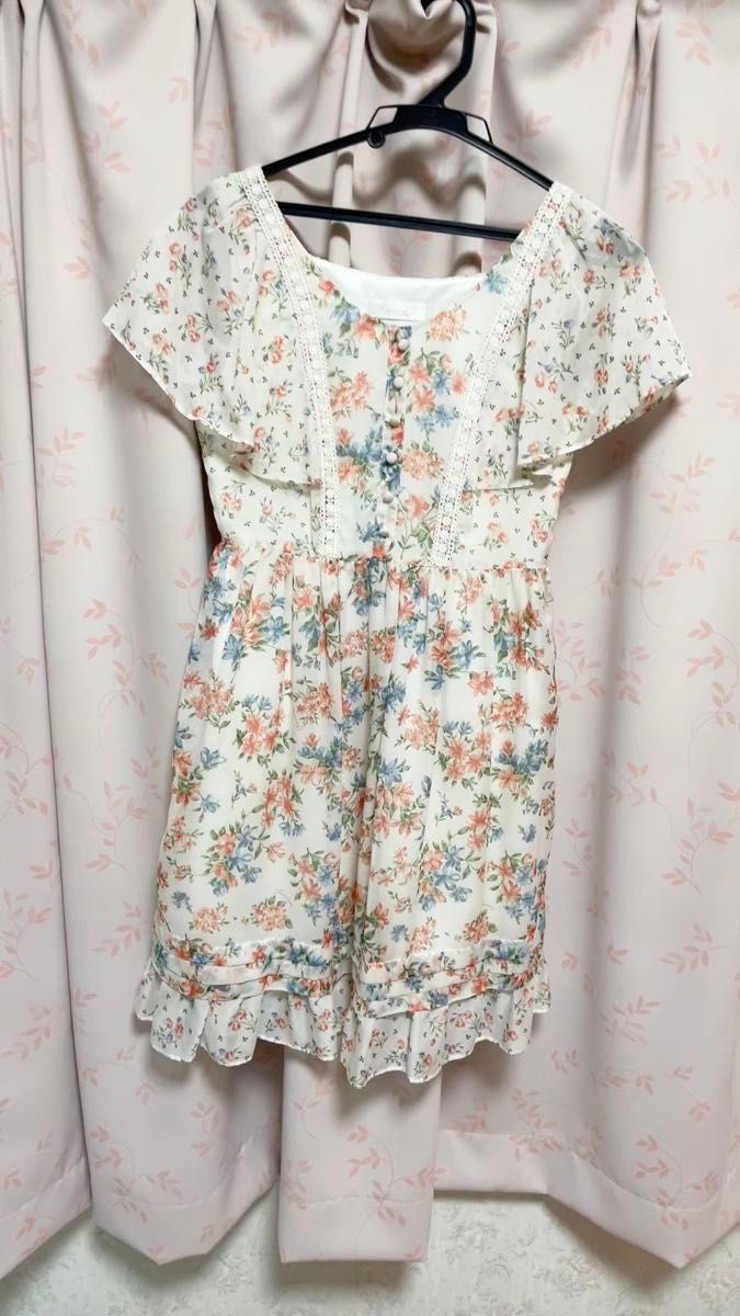Feroux ゆるふわ 清楚系 半袖 花柄 膝丈 ワンピース ブラウス カットソー チュニック レディース夏服