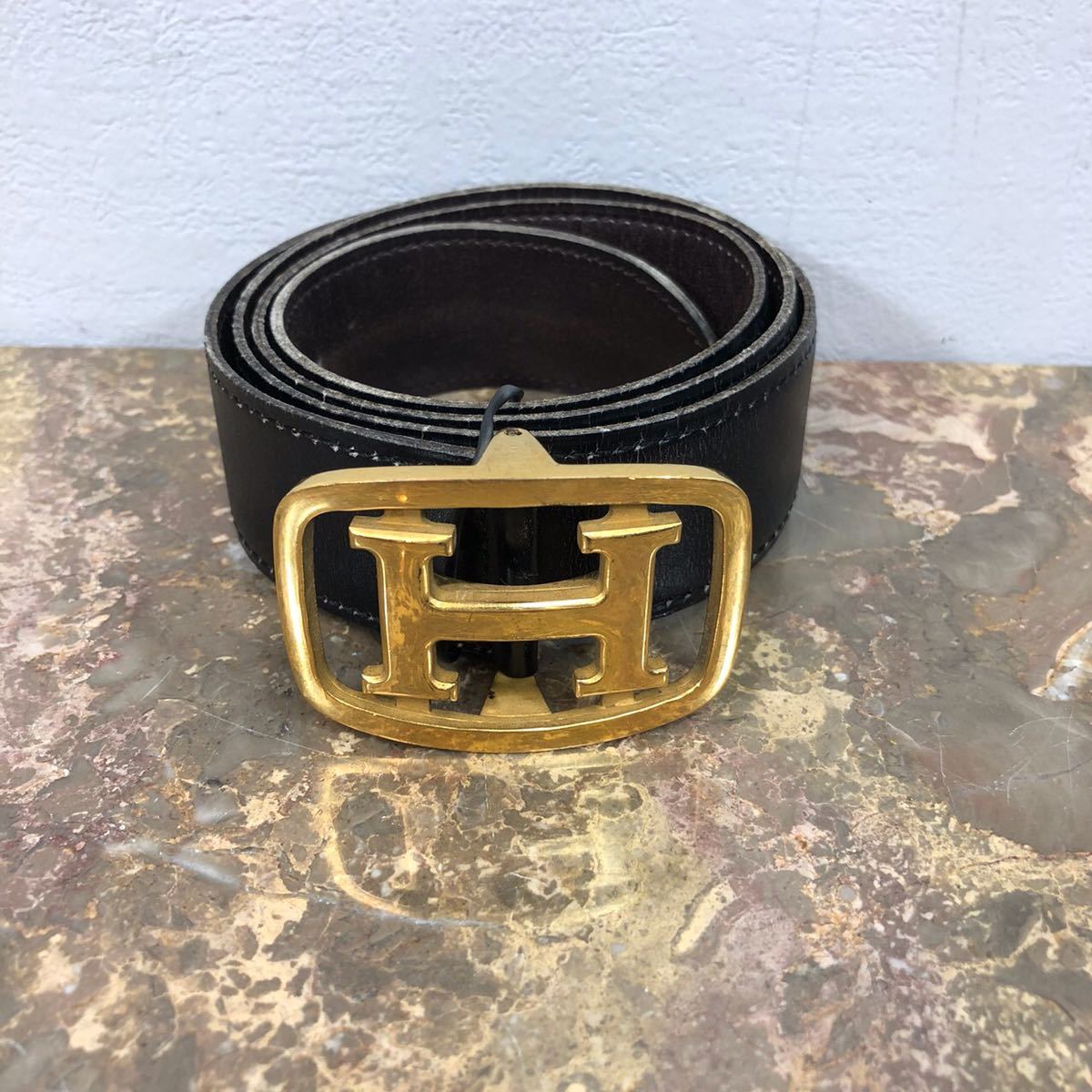 HERMES 80 K0 H LOGO LEATHER BELT MADE IN FRANCE/エルメスHロゴ