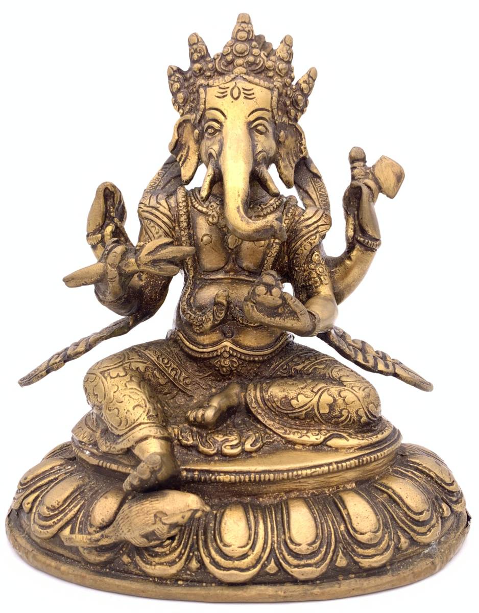 ガネーシャ像（歓喜天）富と智恵の神◆インド-アンティーク風-11AA- - 0