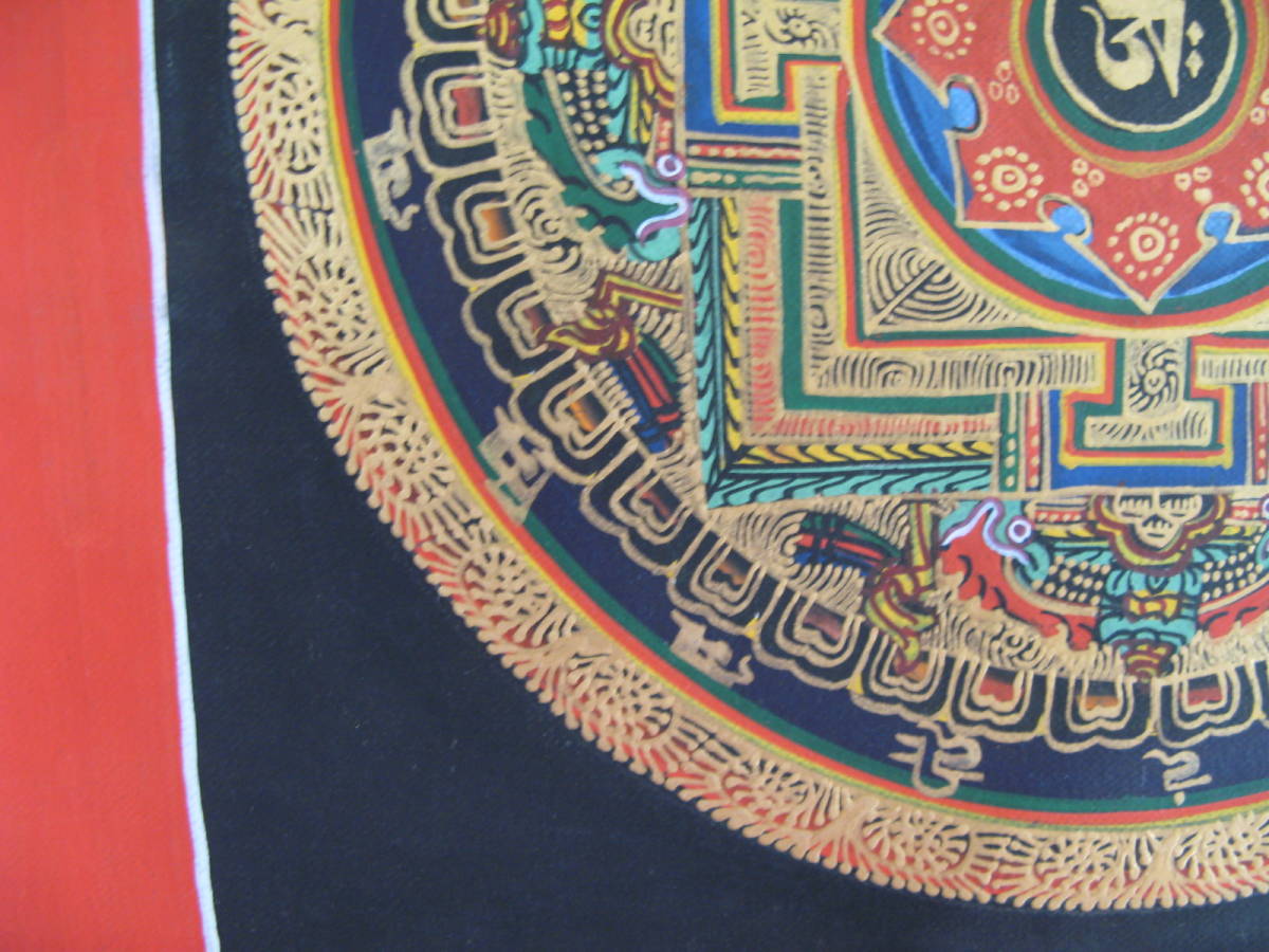 新品 ネパールの仏画 タンカ 曼荼羅 25.5×25.5㎝ 手描 伝統芸術 肉筆のマントラマンダラ ハンドメイド 見習職人 kan2282 mantra mandala_画像5