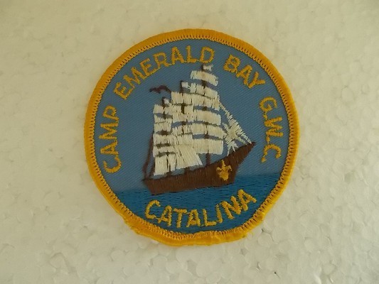 80s ボーイスカウト アメリカ CAMP EMERALD BAY G.W.C. CATALINAバッジ/航海エメラルド帆船ビンテージBSAパッチ刺繍ワッペン② v97_画像1