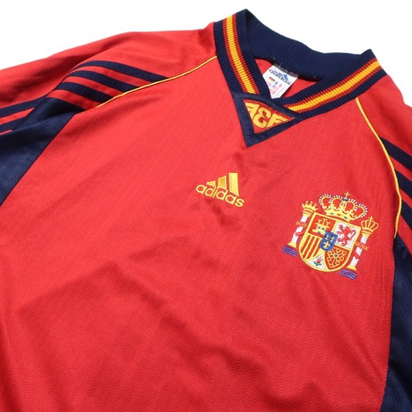 98年フランスW杯 90s 海外製 adidas アディダス サッカー スペイン代表 ホーム ユニフォーム ゲームシャツ レッド 赤 Mサイズ メンズ