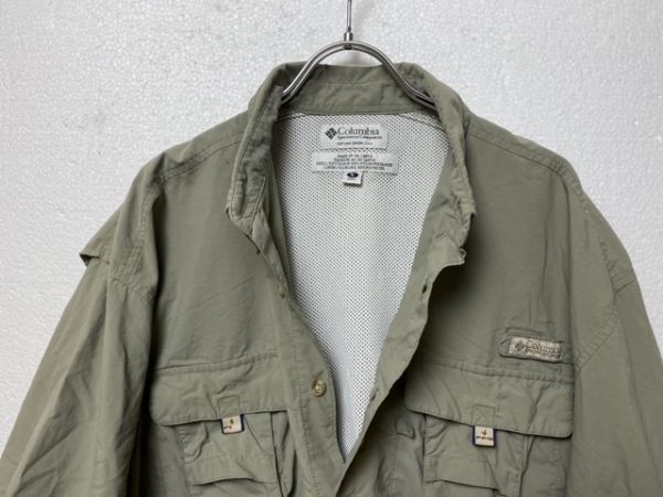 90's 00's コロンビア PFG 半袖 ナイロン フィッシングシャツ (L) 90年代 00年代 旧タグ オールド Columbia カーキ系 マルチポケット_画像5