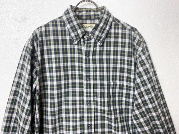 一流の品質 長袖 ボタンダウンシャツ タータンチェック L.L.Bean LLビーン USA製 80's (L) オールド 旧タグ アメリカ製 80年代 男性用