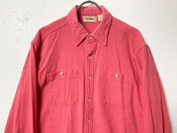 専門店では USA製 90's LLビーン LLBEAN コットン シャツ 長袖 (M) ピンク アメリカ製 90年代 旧タグ オールド クールウェーブシャツ cool weave 男性用