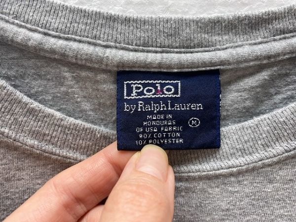90's 00's ポロラルフローレン クルーネック 半袖Tシャツ 霜降りグレー (Ｍ) 灰 90年代 00年代 旧タグ オールド POLOの画像7