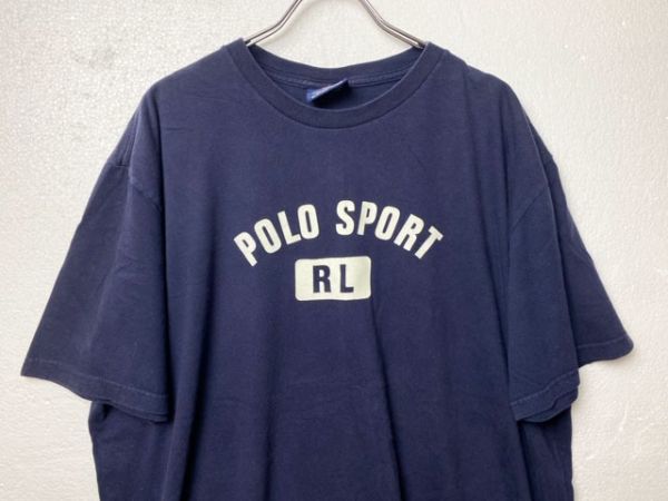 90's ラルフローレン ポロスポーツ ロゴプリント コットン Tシャツ 紺 (XL) 半袖 ネイビー 90年代 オールド POLOSPORT