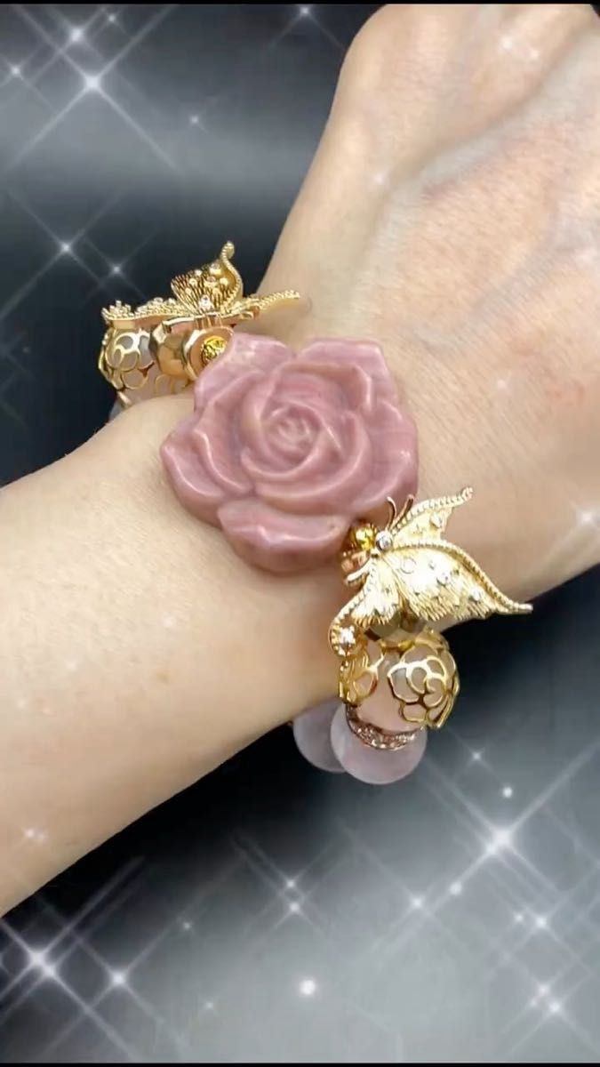 リリーラッシュ様お取り置き3980円ロードナイト薔薇 ローズクォーツ デザインブレスレット 13.5ミリ
