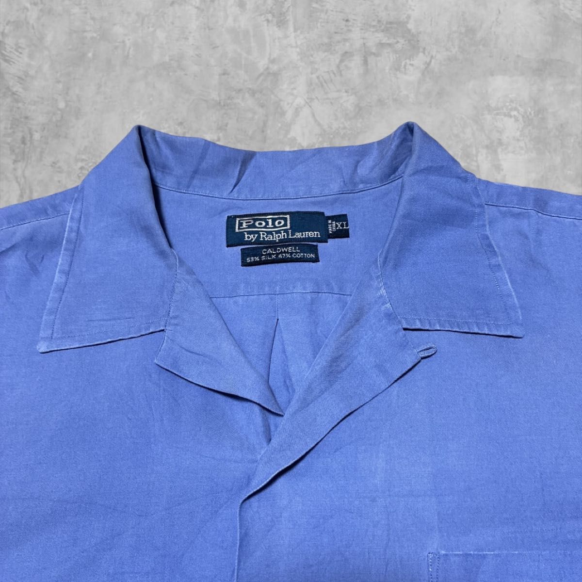 【人気✨】Ralph Lauren CALDWELL 開襟シャツ ブルー 2XL 00s ラルフローレン CALDWELL シルクコットン 開襟シャツ ポニー