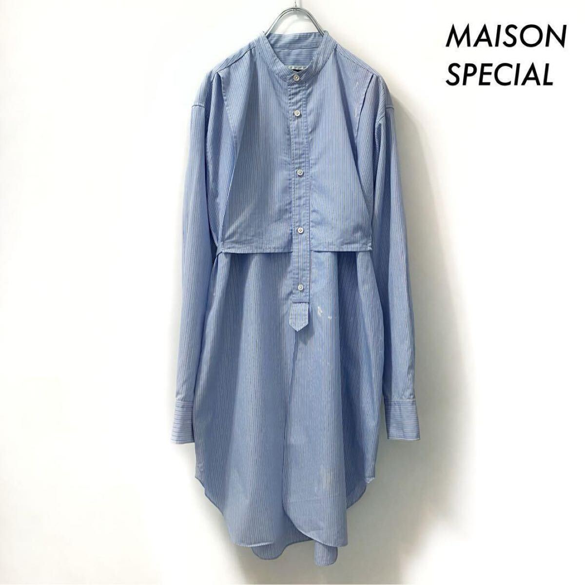 【送料無料】MAISON SPECIAL★ストライプ柄 長袖シャツ レイヤースタイル ブルー 青 メンズ_画像1