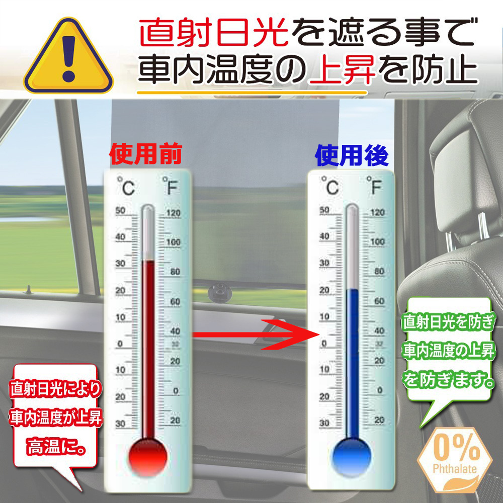 車用サンシェード* ロール式自動伸縮 日除け アウトドア サイド用 紫外線UVカット 遮光 車内温度上昇防止 2点セット 7日保証_画像3