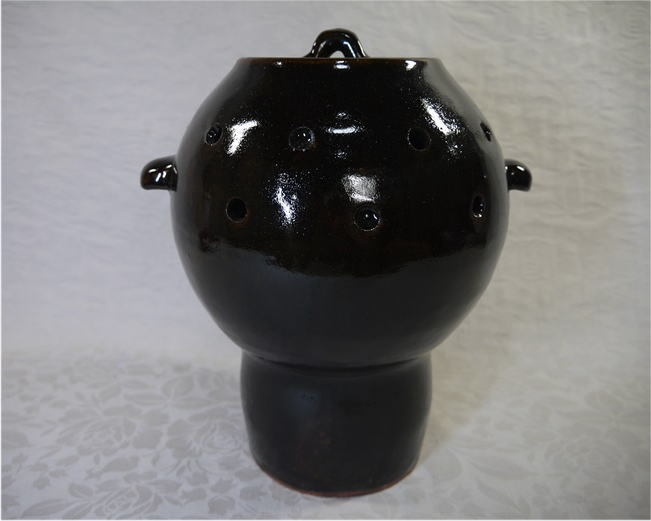 【ナ】苗代川焼 蚊燻し 蚊遣り 蓋付 花器 民俗資料 レプリカ 未使用保管品 作者名有_画像2