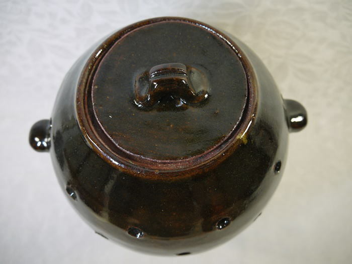 【ナ】苗代川焼 蚊燻し 蚊遣り 蓋付 花器 民俗資料 レプリカ 未使用保管品 作者名有_画像5