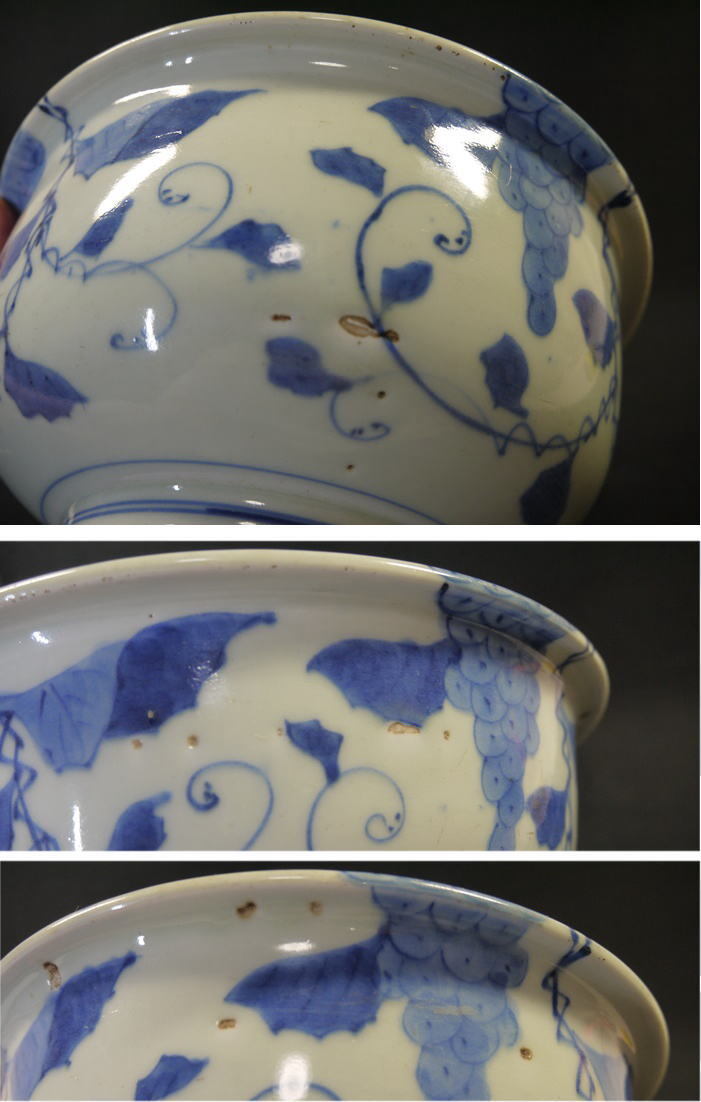 古伊万里　染付　大鉢　葡萄栗鼠文　乾銘　無傷完品　径24cm 高さ10.5cm ナ】古伊万里 染付 大鉢 葡萄栗鼠文 乾銘 無傷完品 径