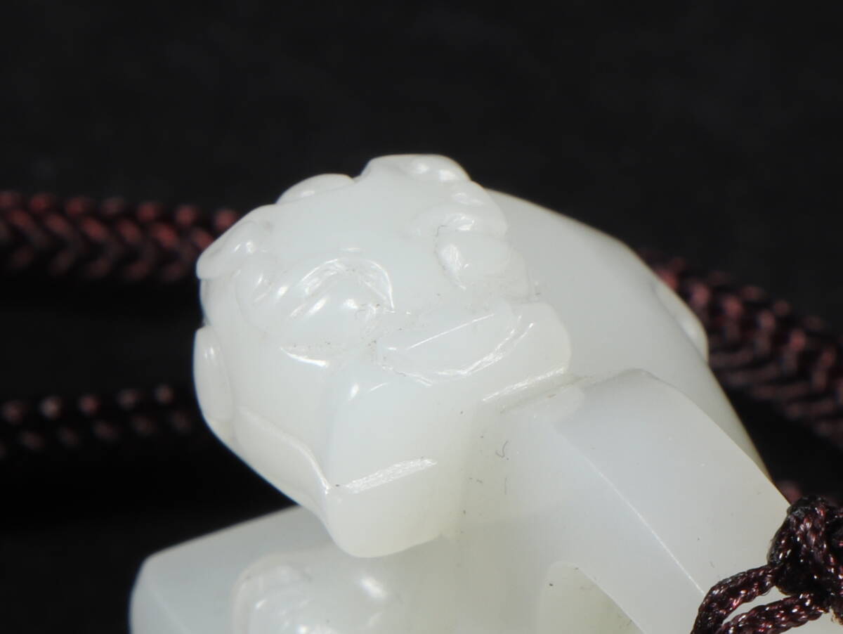 清・古和田玉・白玉彫・瑞獣鈕印章』極細工・古賞物・中国